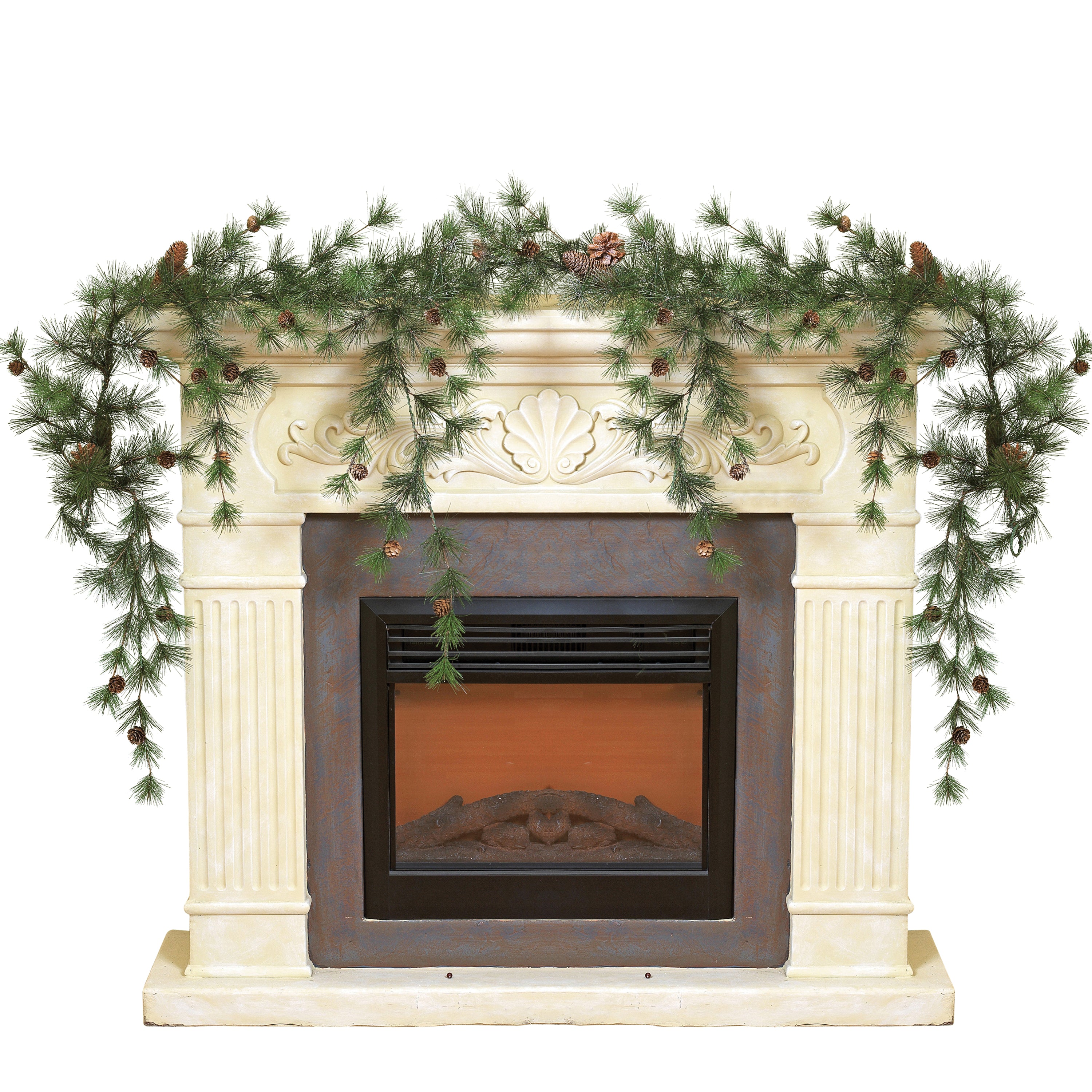 Snowy Ming Pine Garland with Drooping Branches and Pinecones